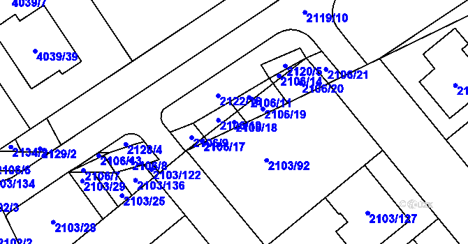 Parcela st. 2106/18 v KÚ Dolní Bojanovice, Katastrální mapa