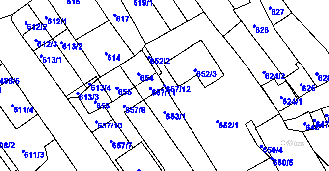 Parcela st. 657/12 v KÚ Dolní Bojanovice, Katastrální mapa