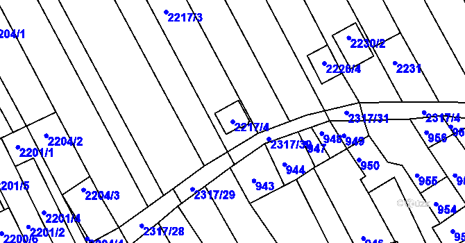 Parcela st. 2217/4 v KÚ Dolní Bojanovice, Katastrální mapa