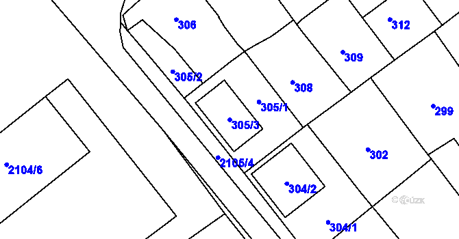 Parcela st. 305/3 v KÚ Dolní Bojanovice, Katastrální mapa