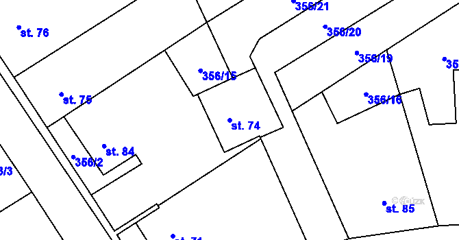 Parcela st. 74 v KÚ Dolní Bory, Katastrální mapa