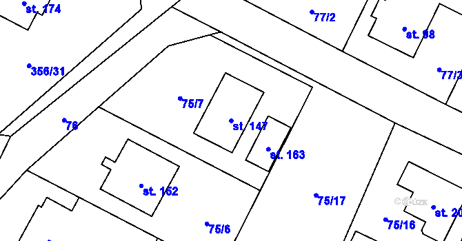 Parcela st. 147 v KÚ Dolní Bory, Katastrální mapa
