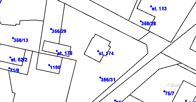 Parcela st. 174 v KÚ Dolní Bory, Katastrální mapa