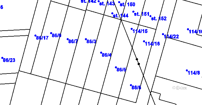 Parcela st. 86/4 v KÚ Dolní Bory, Katastrální mapa