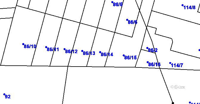 Parcela st. 86/14 v KÚ Dolní Bory, Katastrální mapa