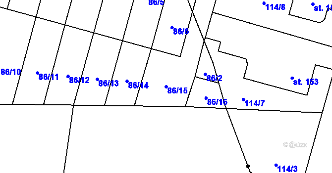 Parcela st. 86/15 v KÚ Dolní Bory, Katastrální mapa