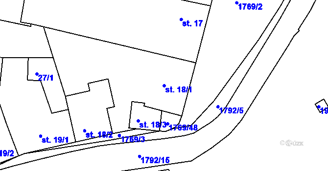 Parcela st. 18/1 v KÚ Dolní Bousov, Katastrální mapa