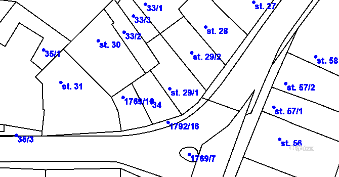 Parcela st. 29/1 v KÚ Dolní Bousov, Katastrální mapa