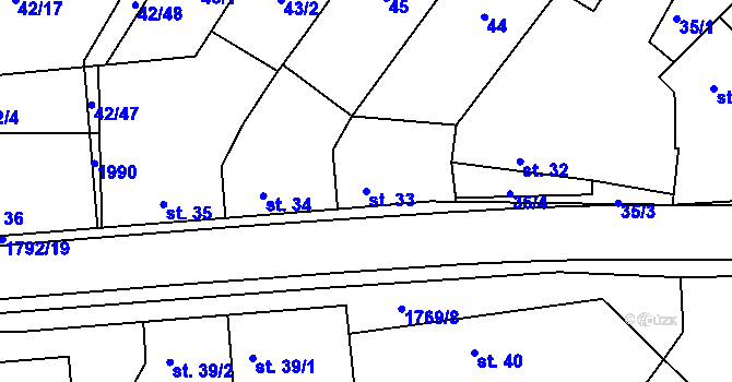 Parcela st. 33 v KÚ Dolní Bousov, Katastrální mapa