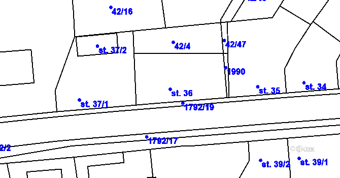 Parcela st. 36 v KÚ Dolní Bousov, Katastrální mapa