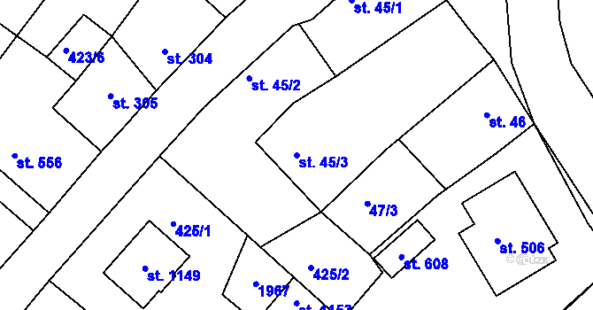 Parcela st. 45/3 v KÚ Dolní Bousov, Katastrální mapa