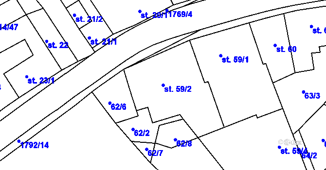 Parcela st. 59/2 v KÚ Dolní Bousov, Katastrální mapa