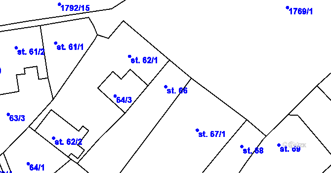Parcela st. 66 v KÚ Dolní Bousov, Katastrální mapa