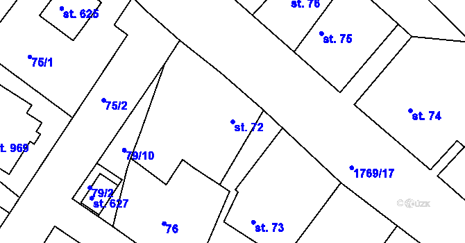 Parcela st. 72 v KÚ Dolní Bousov, Katastrální mapa