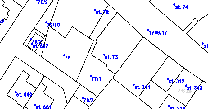 Parcela st. 73 v KÚ Dolní Bousov, Katastrální mapa