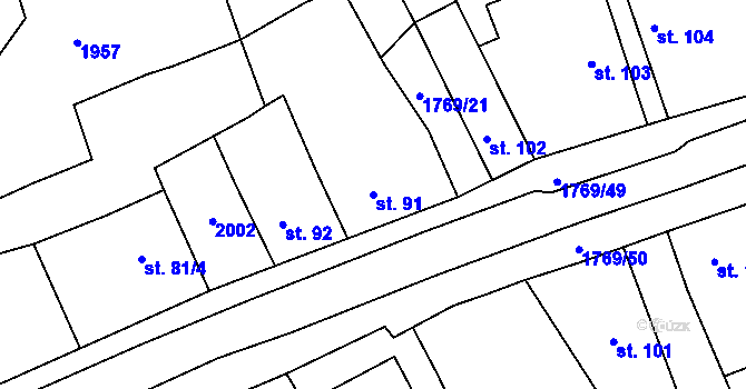 Parcela st. 91 v KÚ Dolní Bousov, Katastrální mapa