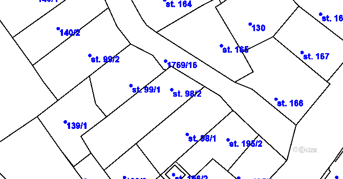 Parcela st. 98/2 v KÚ Dolní Bousov, Katastrální mapa
