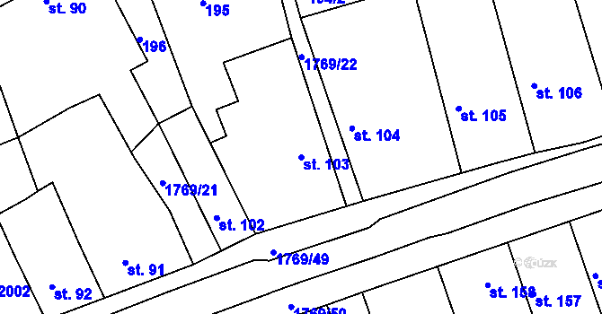 Parcela st. 103 v KÚ Dolní Bousov, Katastrální mapa
