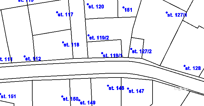 Parcela st. 119/1 v KÚ Dolní Bousov, Katastrální mapa