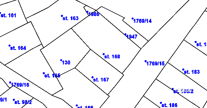 Parcela st. 168 v KÚ Dolní Bousov, Katastrální mapa