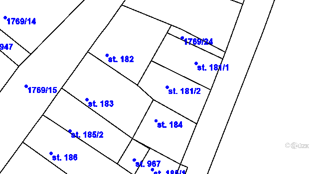 Parcela st. 181/2 v KÚ Dolní Bousov, Katastrální mapa