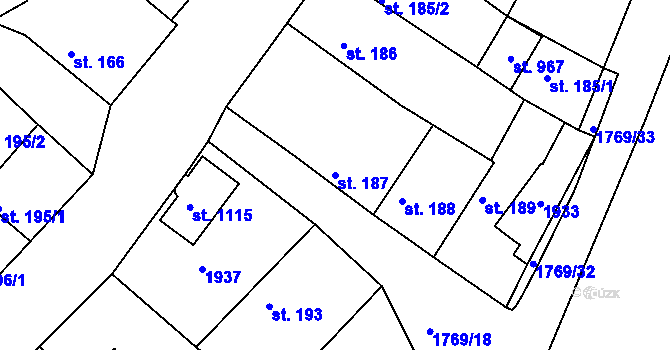 Parcela st. 187 v KÚ Dolní Bousov, Katastrální mapa