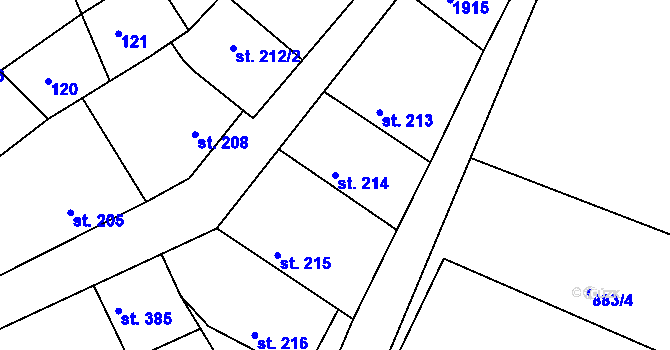 Parcela st. 214 v KÚ Dolní Bousov, Katastrální mapa