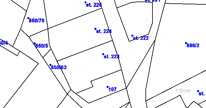 Parcela st. 223 v KÚ Dolní Bousov, Katastrální mapa