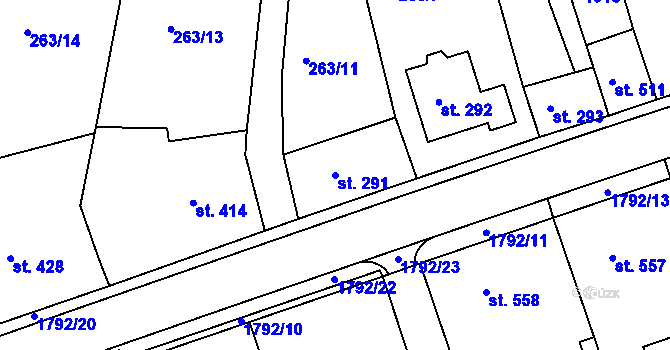 Parcela st. 291 v KÚ Dolní Bousov, Katastrální mapa