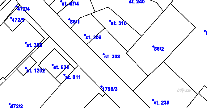 Parcela st. 308 v KÚ Dolní Bousov, Katastrální mapa