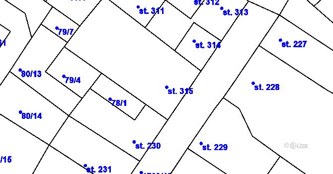 Parcela st. 315 v KÚ Dolní Bousov, Katastrální mapa