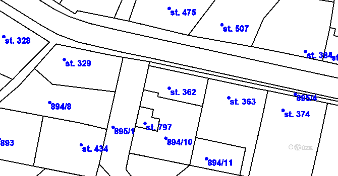 Parcela st. 362 v KÚ Dolní Bousov, Katastrální mapa