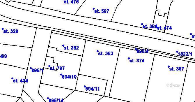 Parcela st. 363 v KÚ Dolní Bousov, Katastrální mapa