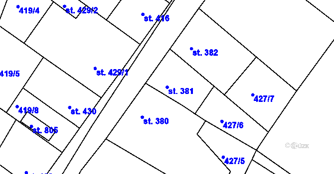 Parcela st. 381 v KÚ Dolní Bousov, Katastrální mapa