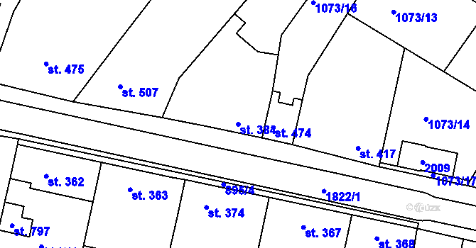 Parcela st. 384 v KÚ Dolní Bousov, Katastrální mapa