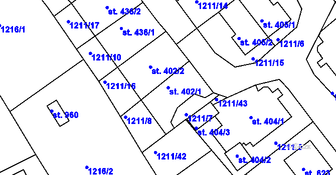 Parcela st. 402/1 v KÚ Dolní Bousov, Katastrální mapa