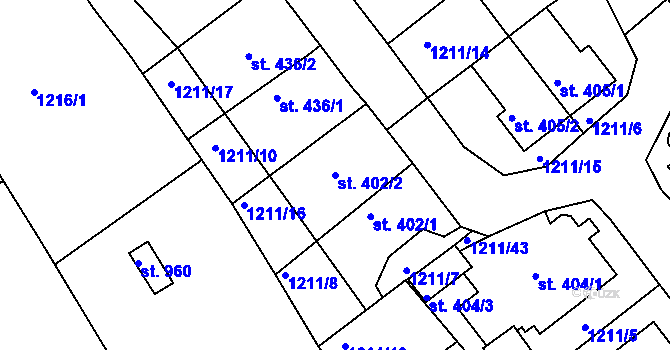 Parcela st. 402/2 v KÚ Dolní Bousov, Katastrální mapa