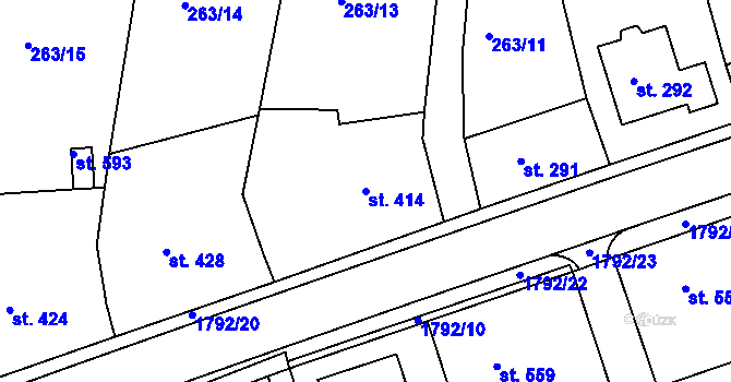 Parcela st. 414 v KÚ Dolní Bousov, Katastrální mapa