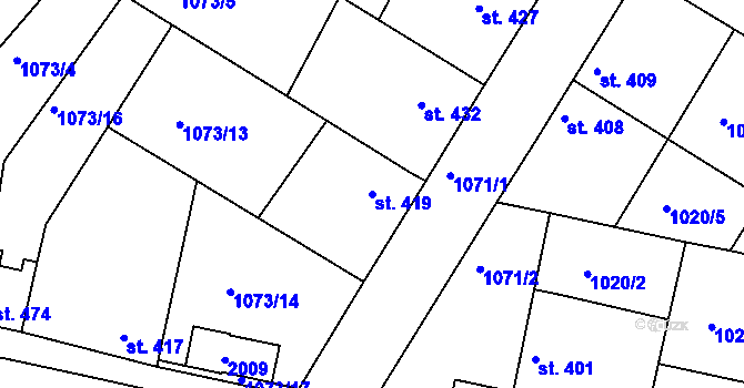 Parcela st. 419 v KÚ Dolní Bousov, Katastrální mapa