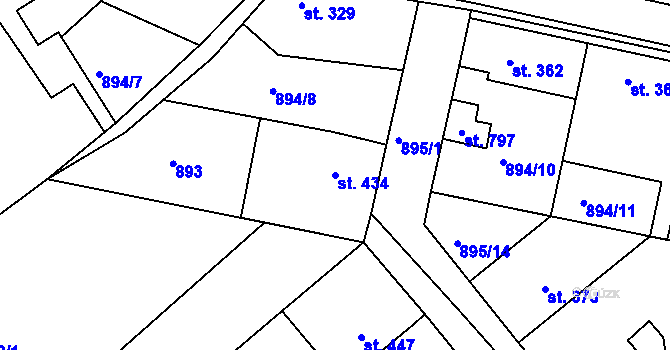Parcela st. 434 v KÚ Dolní Bousov, Katastrální mapa