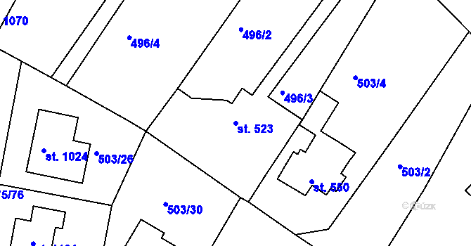 Parcela st. 523 v KÚ Dolní Bousov, Katastrální mapa