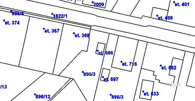 Parcela st. 596 v KÚ Dolní Bousov, Katastrální mapa