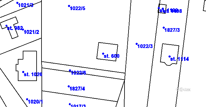 Parcela st. 600 v KÚ Dolní Bousov, Katastrální mapa