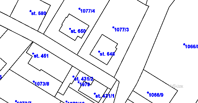 Parcela st. 648 v KÚ Dolní Bousov, Katastrální mapa