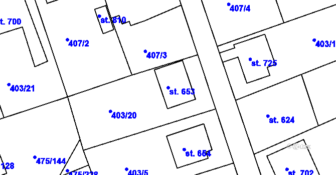 Parcela st. 653 v KÚ Dolní Bousov, Katastrální mapa