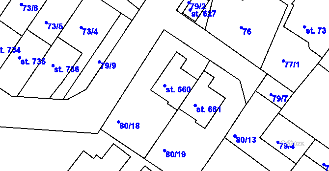 Parcela st. 660 v KÚ Dolní Bousov, Katastrální mapa