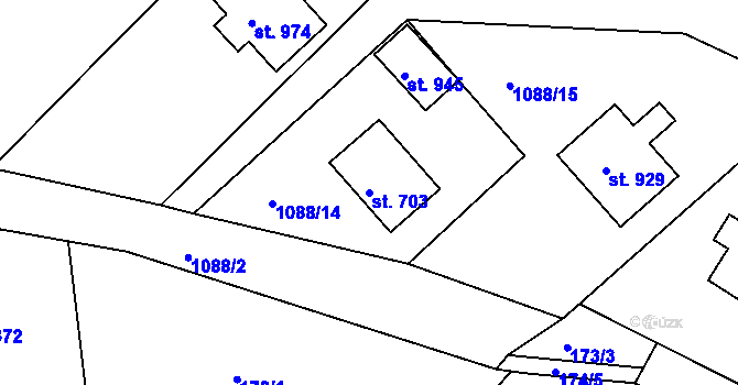Parcela st. 703 v KÚ Dolní Bousov, Katastrální mapa