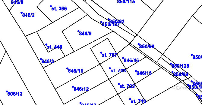 Parcela st. 707 v KÚ Dolní Bousov, Katastrální mapa