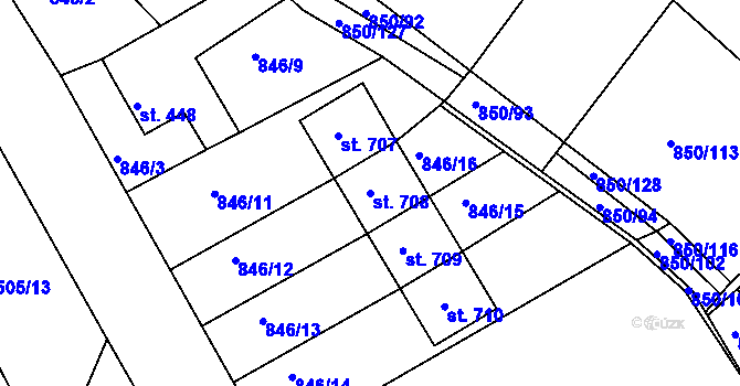 Parcela st. 708 v KÚ Dolní Bousov, Katastrální mapa