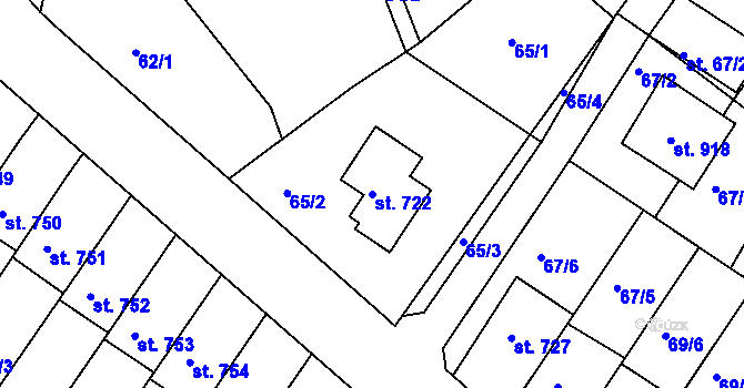 Parcela st. 722 v KÚ Dolní Bousov, Katastrální mapa